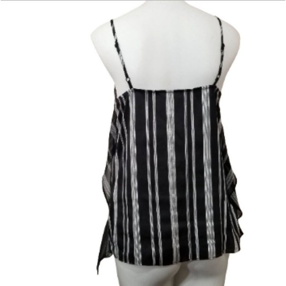 BCBG Generation Womens Casual Tank Top Small Black Striped Tiered Front Ruffle - Picture 2 of 9